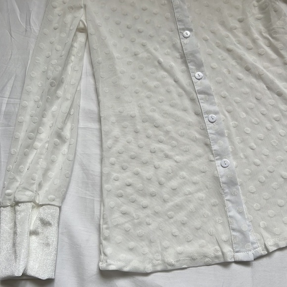 🌟BUTTON Down Shirt Polka Dots Sheer See Through Long Sleeve Blouse🌟 - Picture 5 of 8